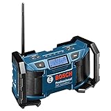 Bosch Professional Akku-Baustellenradio GML SoundBoxx (für 14,4 V-18 V Akkubetrieb, Aux-In (3,5 mm), ohne Akku, Netz-Adapter, Karton) schwarz/blau, 0601429900